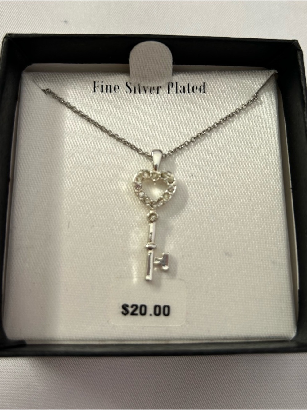 NEW Fine Silver Plated Necklace with a Heart Atop a Key Pendant